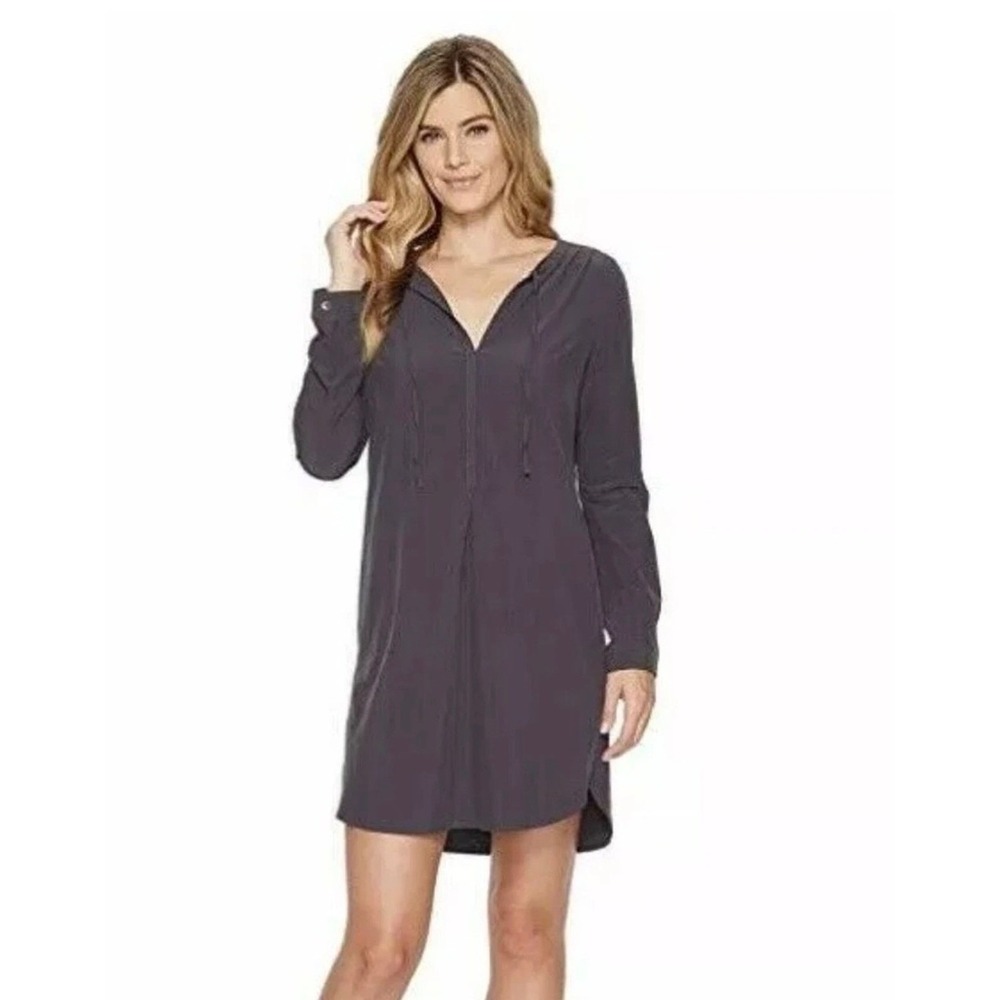 Prana Natasha Womens Sz Sm Charcoal Gray Long Sleeve Roll Tab Shift Tunic Dress